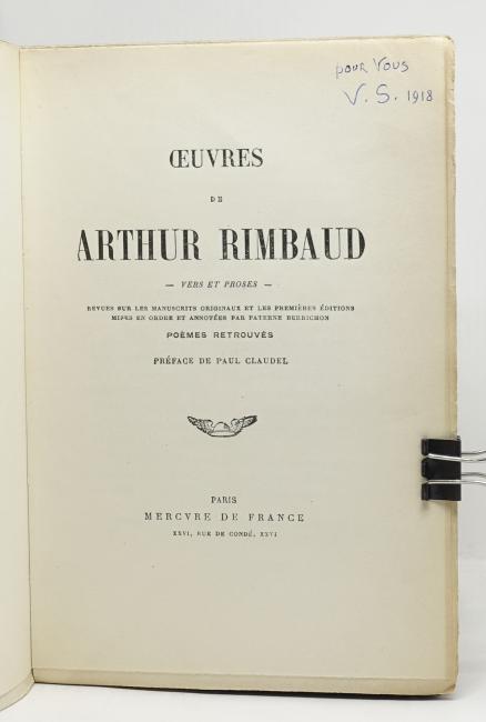 [Victor Segalen  Hlne Hilpert] uvres de Arthur Rimbaud. Vers et Proses